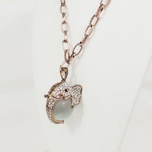 Boho Fashion 29" Rose Gold Tone Chain Crystal Elephant Pendant Necklace JN1069